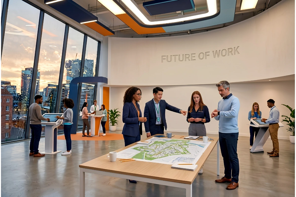 Diverse young professionals collaborating in a modern workplace