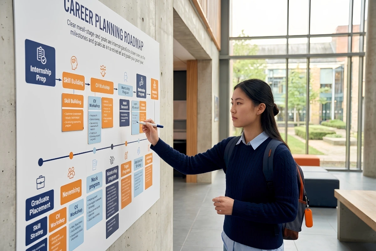 University student mapping out her career plan and goals